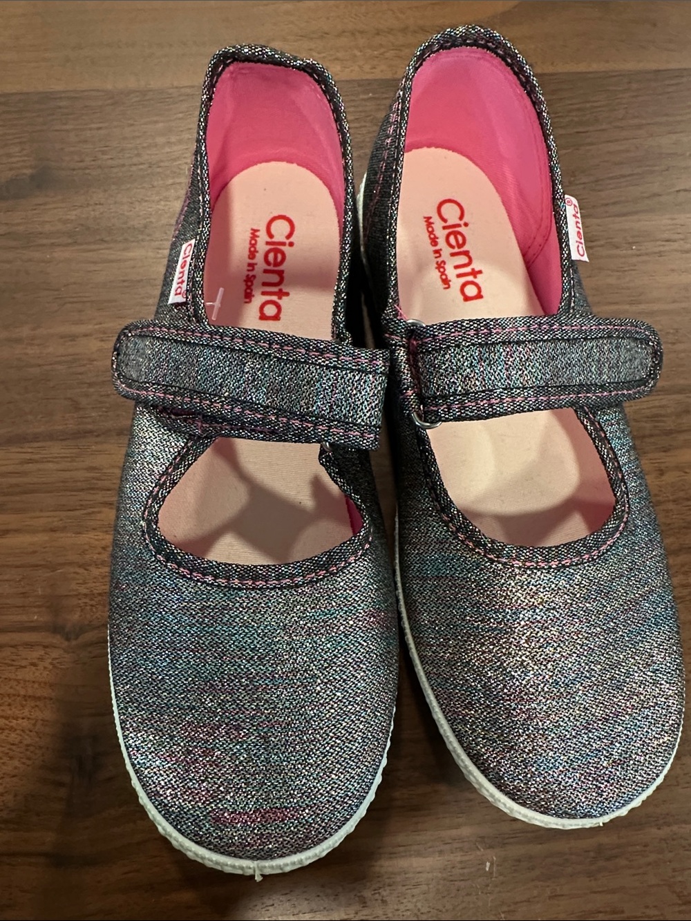 Cienta Girls Mary Jane Shoes - Multicolor Glitter with Pink Lining size 34